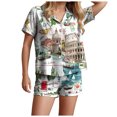thumbnail image 1 of felwors Pajamas for Women Set Short Sleeve Button-Down 2 Piece PJ Set Lounge Sleepwear Cute Graphic Tees PJ Set Light Green, XL, 1 of 6
