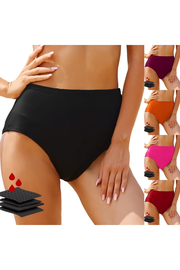 Period Swimwear Leakproof Bikini Bottoms Black High Waisted Coverage Swimsuit Bottom for Girls Teens Women (Red, L)