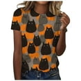 thumbnail image 1 of felwors Plus Size Halloween T Shirt Women Funny Graphic Print Fall Short Sleeve Tee Tops Grey, M, 1 of 7