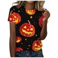 thumbnail image 1 of felwors Plus Size Halloween T Shirt Women Funny Graphic Print Fall Short Sleeve Tee Tops Red, M, 1 of 7