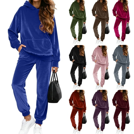 felwors Plus Size Sweatsuits Set for Women 2 Piece Velour Tracksuit Outfit Pullover Hoodie and Sweatpants with Pockets(Pink, XXL)