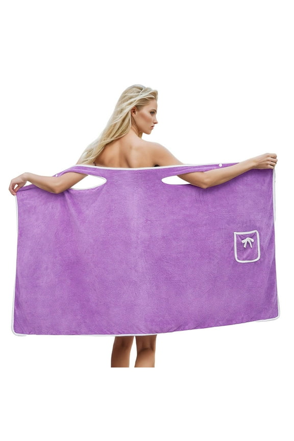 Plus Size Women's Wearable Shower Skirt, Quick Drying Bathrobe Bath/Shower Wrap Towel Dress Fleece Body Wraps Purple, 60*110cm