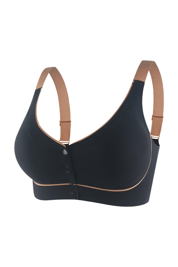 Post Surgery Mastectomy Bra with Pockets,Front Closure Bra for Forms, Seamless Supportive Bralette for Women (Black, L)