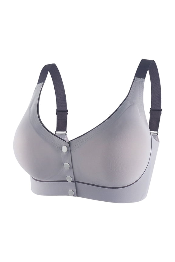 Post Surgery Mastectomy Bra with Pockets,Front Closure Bra for Forms, Seamless Supportive Bralette for Women (Grey, L)