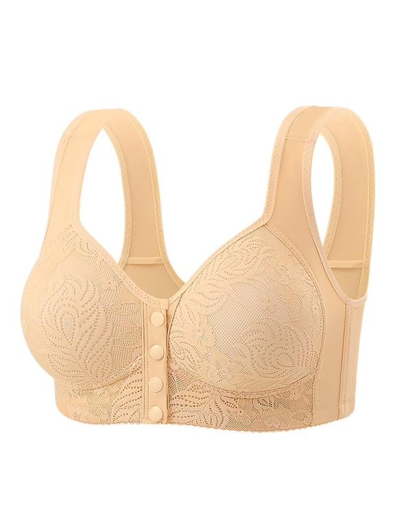 Posy Bras for Older Women Senior Front Closure Plus Size Comfy Breathable Full Support Everyday Bra with Snaps 2026 (Khaki, XL)