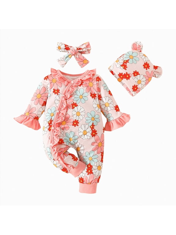 Preemie Newborn Baby Girl Clothes Long Sleeve Ruffle Romper Coming Home Outfit Infant Fall Winter Outfits