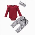 thumbnail image 1 of felwors Preemie Newborn Infant Baby Girls Clothes Ribbed Romper Bodysuit Pants Set Fall Winter Outfits(Wine,3-6 Months), 1 of 5