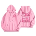 thumbnail image 1 of felwors Preppy Hoodie Oversized Sweatshirt for Women Letter Graphic Long Sleeve Drawstring Pullover Y2k Hoodies Pink, L, 1 of 6