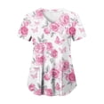 thumbnail image 1 of felwors Print Scrub Tops Women Floral Scrubs V Neck Short Sleeve Stretch Nurse Uniform with Pockets Functional Workwear (Hot Pink, L), 1 of 5