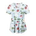 thumbnail image 1 of felwors Print Scrub Tops Women Floral Scrubs V Neck Short Sleeve Stretch Nurse Uniform with Pockets Functional Workwear (Light Blue, L), 1 of 5