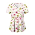 thumbnail image 1 of felwors Print Scrub Tops Women Floral Scrubs V Neck Short Sleeve Stretch Nurse Uniform with Pockets Functional Workwear (Light Pink, S), 1 of 5