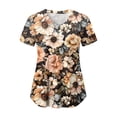thumbnail image 1 of felwors Print Scrub Tops Women Floral Scrubs V Neck Short Sleeve Stretch Nurse Uniform with Pockets Functional Workwear (Rose Gold, XL), 1 of 5