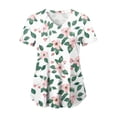 thumbnail image 1 of felwors Print Scrub Tops Women Floral Scrubs V Neck Short Sleeve Stretch Nurse Uniform with Pockets Functional Workwear (White, L), 1 of 5