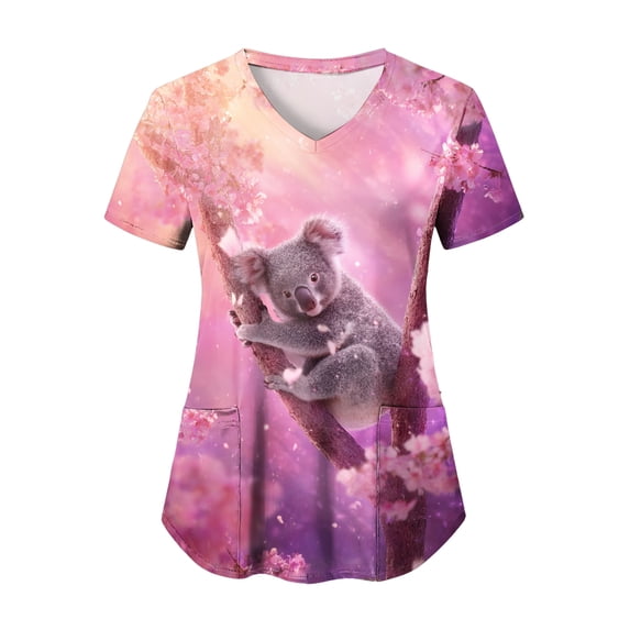 felwors Print Scrubs for Women Nurse Vet Pediatric with Design Fit Plus Size Scrub Tops 2026 Spring Summer Scrub Shirts (Hot Pink, XL)