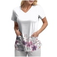 thumbnail image 1 of felwors Printed Scrub Tops Women V Neck Short Sleeve Plus Size Scrubs for Womens Nursing Uniforms Shirts with Pockets (White, XXL), 1 of 5