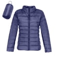 thumbnail image 1 of felwors Puffer Jacket Women Casual Feather Lightweight Down Jackets Packable Solid Color Puffer Coats With Storage Bag Winter Dark Blue, M, 1 of 6