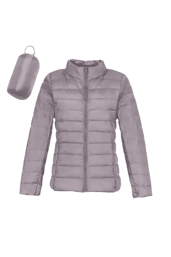 Puffer Jacket Women Casual Feather Lightweight Down Jackets Packable Solid Color Puffer Coats With Storage Bag Winter Light Purple, S
