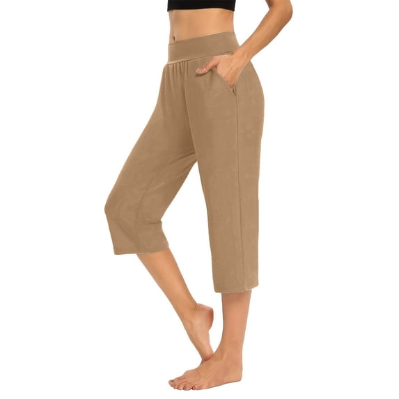 felwors Pull On Capris for Women Dressy Casual Stretch Lightweight Capri Elastic High Waist Lounge Pants 2026 Summer (Khaki, XL)