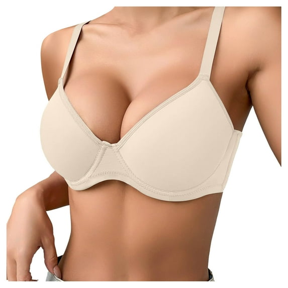 felwors Push Up Bra Thick Padded Add Cup Smooth T-Shirt Bras Demi Plunge Underwire Support Comfort Bralette Women(Beige, 70B)