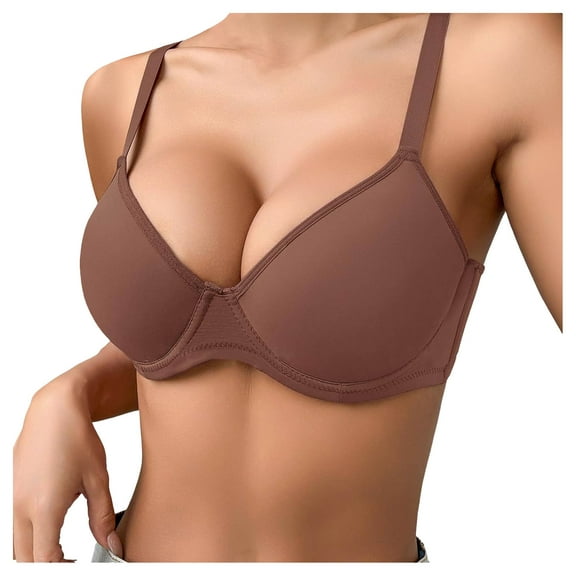felwors Push Up Bra Thick Padded Add Cup Smooth T-Shirt Bras Demi Plunge Underwire Support Comfort Bralette Women(Coffee, 85C)