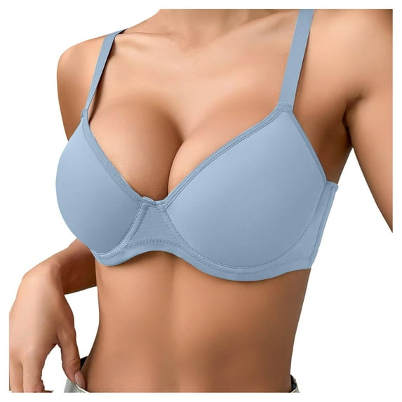 felwors Push Up Bra Thick Padded Add Cup Smooth T-Shirt Bras Demi Plunge Underwire Support Comfort Bralette Women(Light Blue, 90B)