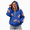 thumbnail image 1 of felwors Quarter-Zip Pullover Fleece Hoodie with Sequin Football Graphic Oversized Sweatshirt for Women Game Day Blue for Size XXXL, 1 of 5