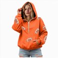 thumbnail image 1 of felwors Quarter-Zip Pullover Fleece Hoodie with Sequin Football Graphic Oversized Sweatshirt for Women Game Day Orange for Size XXXXXL, 1 of 5