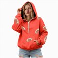 thumbnail image 1 of felwors Quarter-Zip Pullover Fleece Hoodie with Sequin Football Graphic Oversized Sweatshirt for Women Game Day Red for Size XXXXXL, 1 of 5