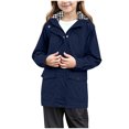 thumbnail image 1 of felwors Rain Jacket for Tween Girls Waterproof Hooded Raincoats Full Zip Lightweight Windbreaker Striped Lined Hoodie Windproof Coat Navy, 7-8 Years, 1 of 8