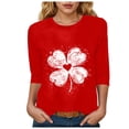 thumbnail image 1 of felwors Saint Patricks Day for Women Lucky Shamrock 3/4 Sleeve Shirt Funny Irish Graphic Tee Spring Party Tops (Red, M), 1 of 8