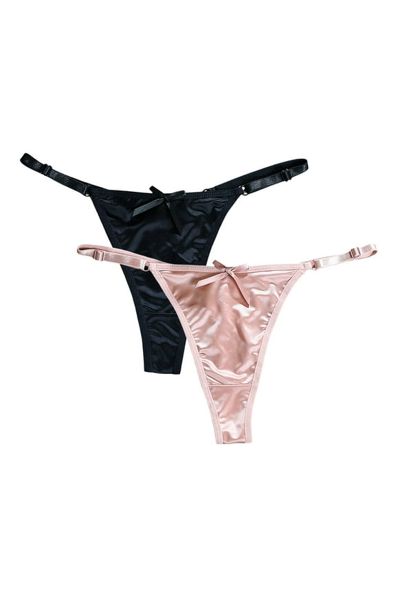 Satin G String Thongs 2-Pack for Women Sexy Plus Size Panties Low Rise Underwear Cheeky Chain Bikini Hipsters(Light Pink, S)