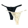 thumbnail image 1 of felwors Satin G String Thongs 2-Pack for Women Sexy Plus Size Panties Low Rise Underwear Cheeky Chain Bikini Hipsters(Light Yellow, L), 1 of 9