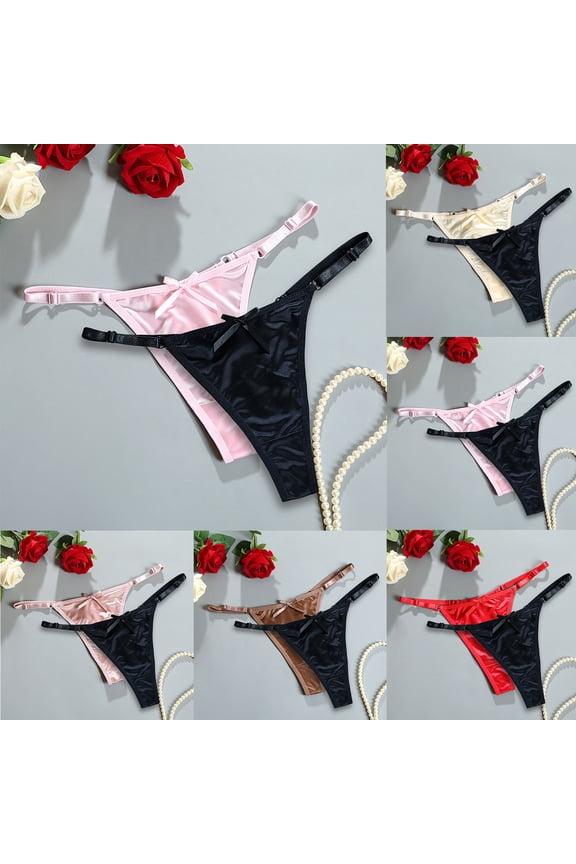 Satin G String Thongs 2-Pack for Women Sexy Plus Size Panties Low Rise Underwear Cheeky Chain Bikini Hipsters(Pink, M)