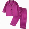 thumbnail image 1 of felwors Satin Pajamas for Girls - Cute Silky Long Sleeves & Pants Sleepwear PJ Set (Dark Purple,5-6 Years), 1 of 6