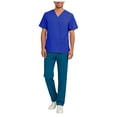 thumbnail image 1 of felwors Scrub Set for Men from, 4 Pocket V-Neck Scrub Top with 5 Pocket Tapered Leg Fly Front Cargo Pant (Blue, S), 1 of 4