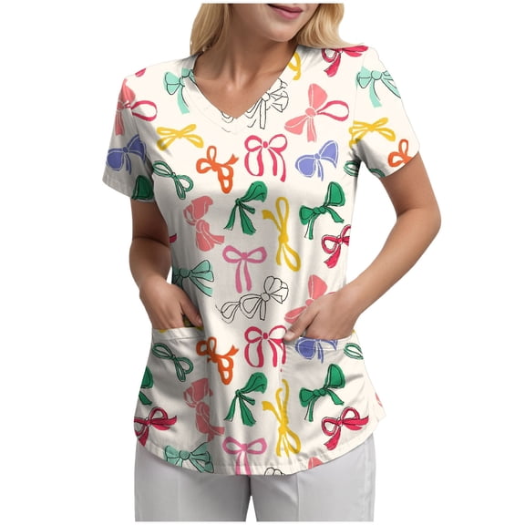 felwors Scrub Tops for Women Plus Size Stretch V Neck Short Sleeve Nursing Scrub Shirts Lightweight Medical Uniform (Green, XL)