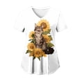 thumbnail image 1 of felwors Scrub Tops for Women Short Sleeve V Neck Working Nurse Uniform Plus Size Sunflower Printed Medical Shirt (White, XXXL), 1 of 6
