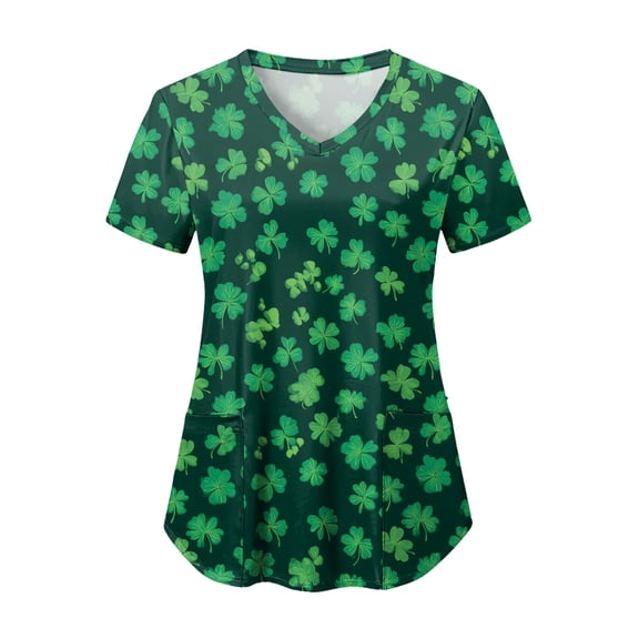 felwors Scrubs for Women Tops Animal Print Shirt V Neck Cartoon Pattern Short Sleeve Nursing Uniform with Pockets (AG, M)