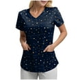 thumbnail image 1 of felwors Scrubs for Women Tops Animal Print Shirt V Neck Cartoon Pattern Short Sleeve Nursing Uniform with Pockets (Dark Blue, L), 1 of 5