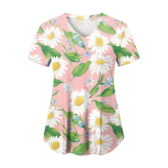 felwors Scrubs for Women Tops Animal Print Shirt V Neck Cartoon Pattern Short Sleeve Nursing Uniform with Pockets (Light Green, XL)