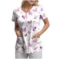 thumbnail image 1 of felwors Scrubs for Women Tops Animal Print Shirt V Neck Cartoon Pattern Short Sleeve Nursing Uniform with Pockets (White, M), 1 of 5