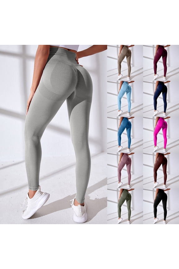 Scrunch Butt Lift Leggings for Women Workout Yoga Pants Ruched Booty High Waist Seamless Leggings Compression Tights（Brown， L）