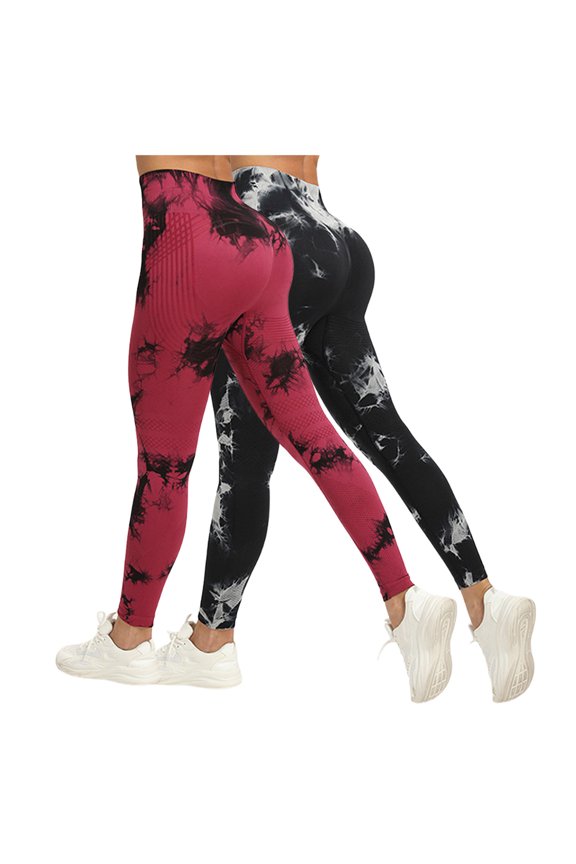 Scrunch Lift Leggings for Women Tie Dye High Waist Seamless Workout Yoga Pants Ruched Booty Compression Tights (Red, XL)