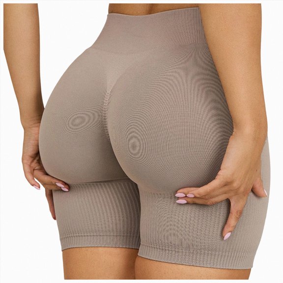 felwors Scrunch Lifting Shorts Women V Back Seamless 5" High Waist Workout Spandex Impact Shorts (Khaki, S)