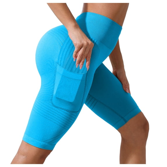 felwors Seamless Workout Lifting Leggings Booty Scrunch Gym Capris Leggings for Women Tummy Control High Waisted Pants (Sky Blue, XXL)