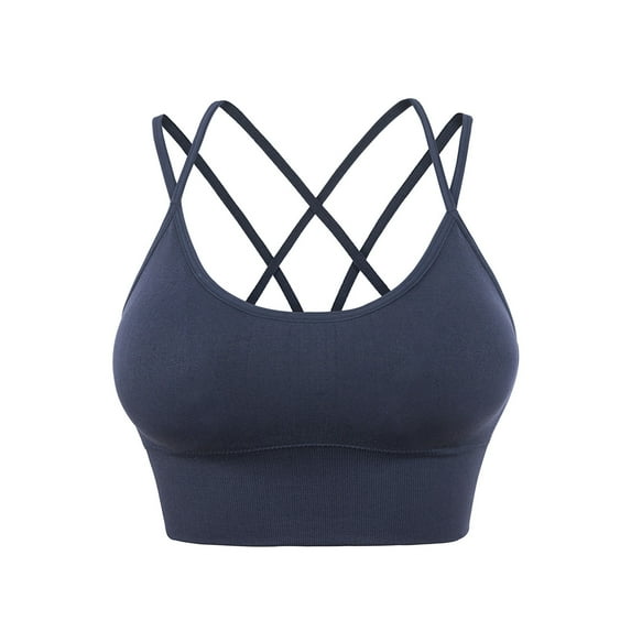felwors Sewn in Padded Sports Bra, Strappy Sports Bra for Women Sexy Crisscross for Yoga Running Athletic Gym Workout Fitness Blue, L