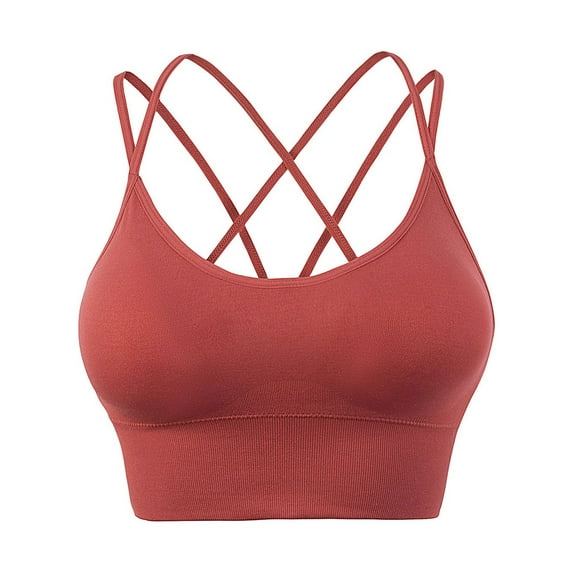 felwors Sewn in Padded Sports Bra, Strappy Sports Bra for Women Sexy Crisscross for Yoga Running Athletic Gym Workout Fitness Red, XL