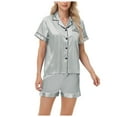 thumbnail image 1 of felwors Silk Pajamas for Women Set Short Sleeve Sleepwear Soft Button Down Loungewear 2 Piece Satin Pjs Shorts Set Grey, S, 1 of 8