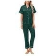 thumbnail image 1 of felwors Silk Satin Pajamas Set Women Short Sleeve Sleepwear Soft Button Down Loungewear Pjs Set Green, XXL, 1 of 8