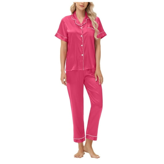 felwors Womens Pajamas Sets Comfy Cool Feeling Cotton Pajama Set Casual Soft Sleepwear Nightwear Loungewear Hot Pink, M